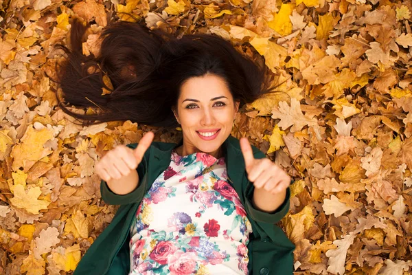 Top View Portrait Beautiful Young Arabic Brunette Woman Background Autumn — стоковое фото