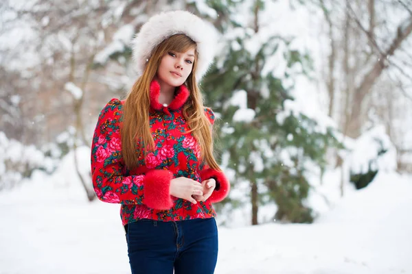 Portrait Young Attractive Winter Woman Outdoors — Stock Photo, Image