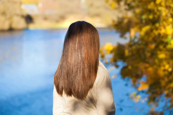 Rückansicht Haarschönheit Kleines Mädchen Modell Straße Freien — Stockfoto