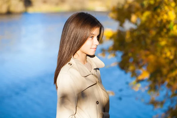 Retrato Una Hermosa Jovencita Morena Parque Otoño Aire Libre — Foto de Stock