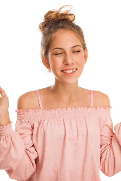 Yakın Yukarı Mutlu Güzel Küçük Kız Beyaz Arka Plan Üzerinde — Stok fotoğraf