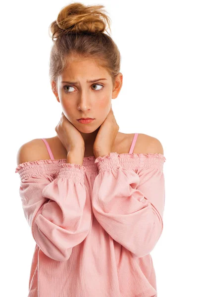 Fecha Menina Bonita Feliz Isolado Sobre Fundo Branco — Fotografia de Stock