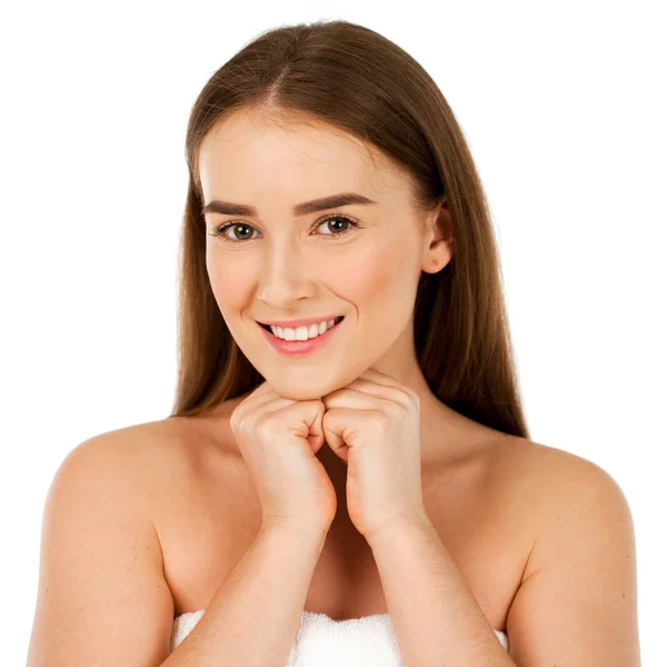 Portrait Bared Beautiful Woman Getting Ready Spa Treatment Isolated White — Stock Photo, Image