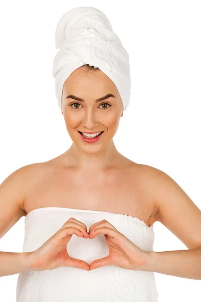 Kocham Spa Dziewczyna Piękna Młoda Kobieta Kąpieli Perfect Skin Białym — Zdjęcie stockowe