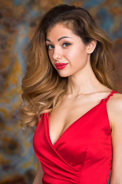 Chica Muy Sexy Sensual Con Pelo Rubio Labios Rojos — Foto de Stock