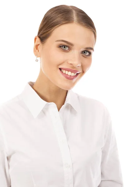 Retrato Negócios Close Retrato Uma Jovem Mulher Loira Terno Negócios — Fotografia de Stock