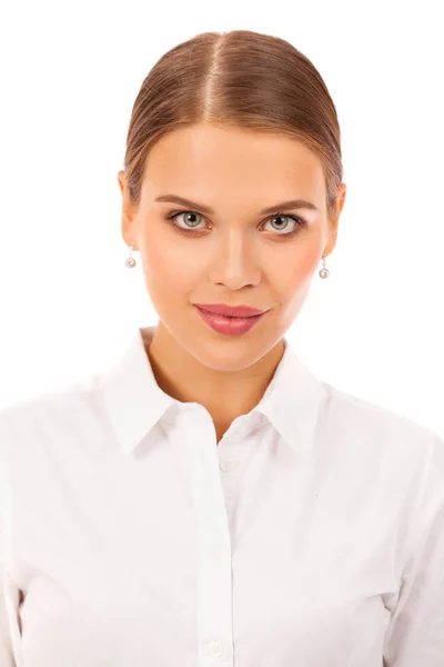 Retrato Negócios Close Retrato Uma Jovem Mulher Loira Terno Negócios — Fotografia de Stock