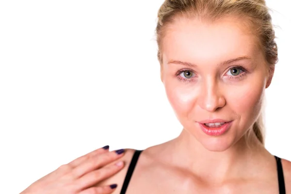 Porträtt Ung Blond Kvinna Sportkläder Utan Smink Sexig Vacker Modell — Stockfoto