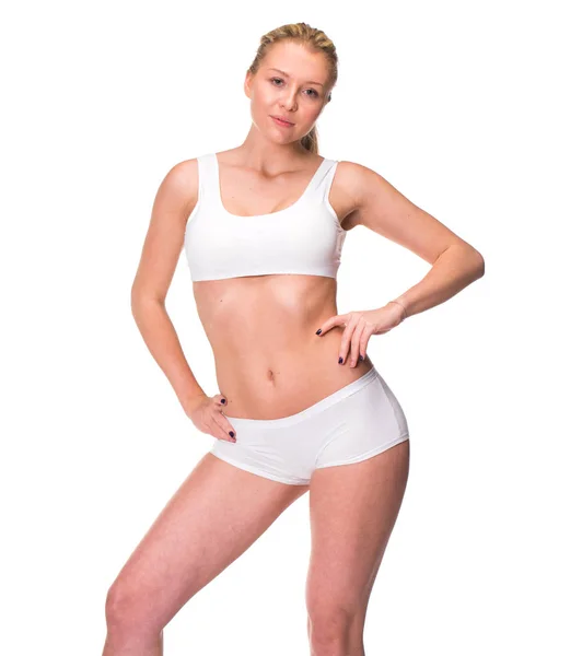 Porträtt Ung Blond Kvinna Sportkläder Utan Smink Sexig Vacker Modell — Stockfoto