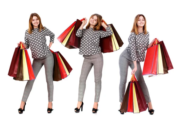 Collage Shopping Tre Giovani Modelle Giovani Belle Donne Con Alcune — Foto Stock