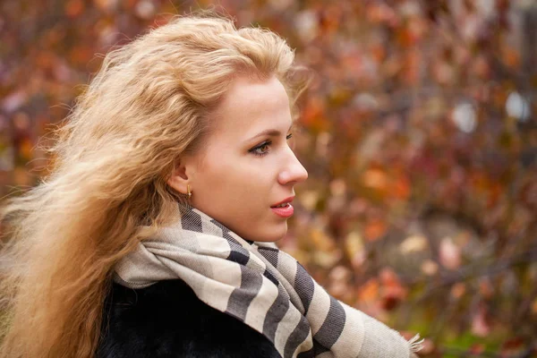 Russian Girl Portrait Beautiful Young Blonde Woman Neckerchief Autumn Park — Stock Photo, Image