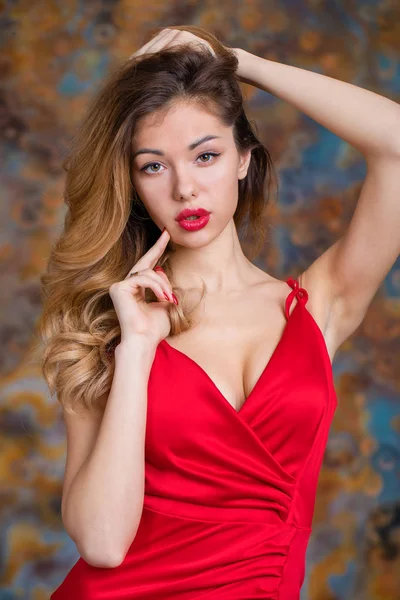 Very Sexy Sensual Girl Blond Hair Red Lips — Stock Photo, Image