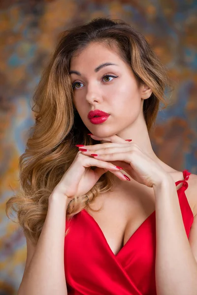Very Sexy Sensual Girl Blond Hair Red Lips — Stock Photo, Image