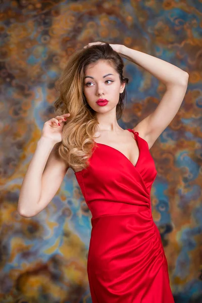 Ragazza Molto Sexy Sensuale Con Capelli Biondi Labbra Rosse — Foto Stock