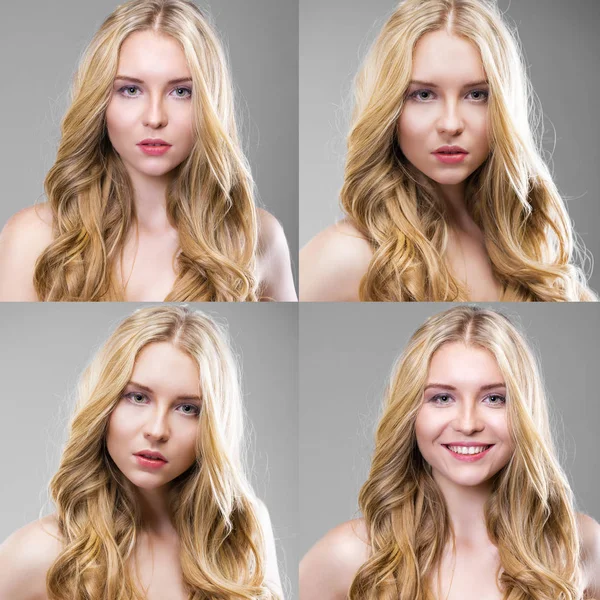 Collage Van Mooie Jonge Blonde Vrouwen Sexy Blonde Meisje Met — Stockfoto