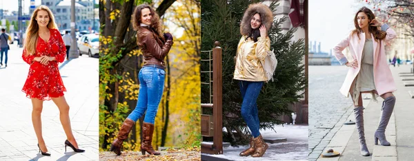 Collage Four Seasons Female Fashion Outdoors — Stock Photo, Image