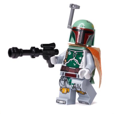 Rus, Samara, 16 Ocak 2019. Oluşturucu Lego Star Wars. Boba Fett ödül avcısı 