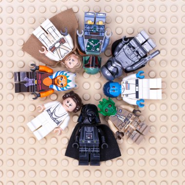 Rus, Samara - 24 Ocak 2019. LEGO Star Wars. Çeşitli karakterler minifigures yıldız savaşları 