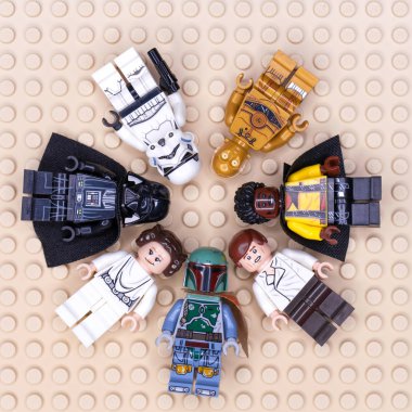 Rus, Samara - 24 Ocak 2019. LEGO Star Wars. Çeşitli karakterler minifigures yıldız savaşları 