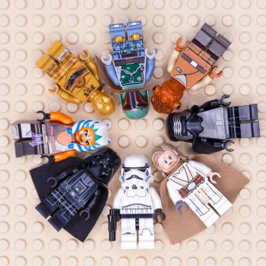 Rus, Samara - 24 Ocak 2019. LEGO Star Wars. Çeşitli karakterler minifigures yıldız savaşları 