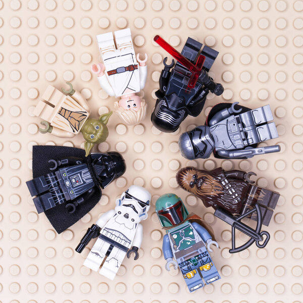 RUSSIAN, SAMARA - JANUARY 24, 2019. LEGO STAR WARS. Minifigures Star Wars Various Characters 