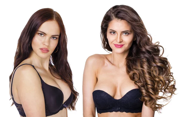 Dos Sexy Morena Mujeres Modelos Con Fresco Maquillaje Diario Aislado — Foto de Stock