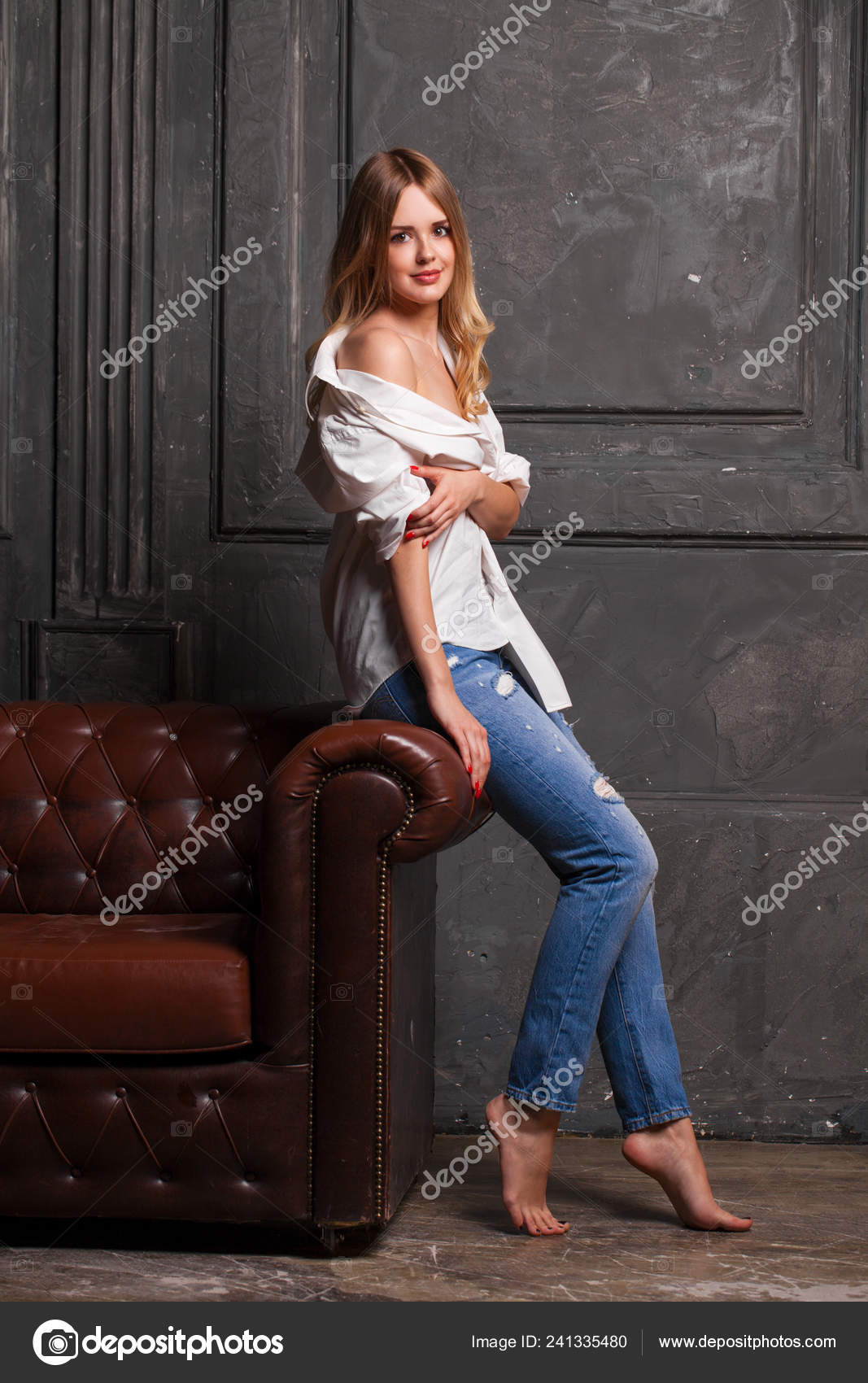 Fashion Shoot Young Sexy Woman Blue Jeans White Shirt Dark Stock Photo By C Arkusha Fashion Shoot Young Sexy Woman Blue Jeans White Shirt Dark Stock Photo By C Arkusha