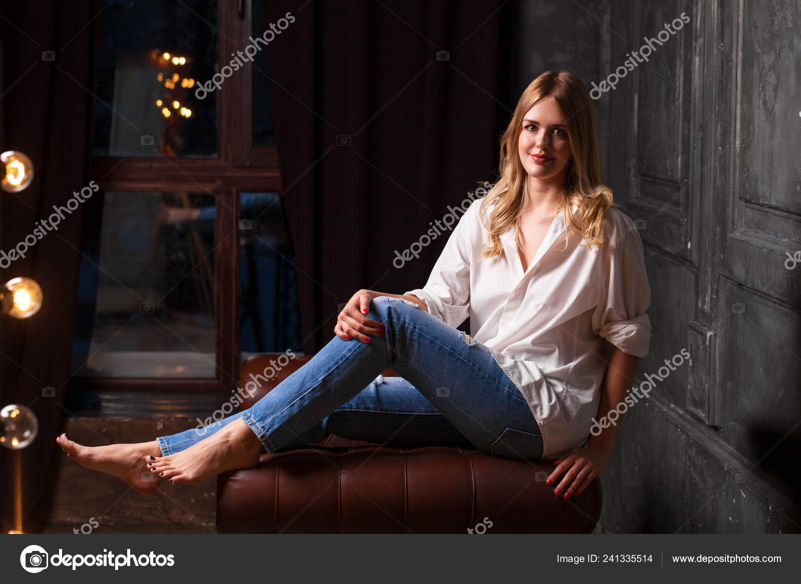 Fashion Shoot Young Sexy Woman Blue Jeans White Shirt Dark Stock Photo By C Arkusha Fashion Shoot Young Sexy Woman Blue Jeans White Shirt Dark Stock Photo By C Arkusha