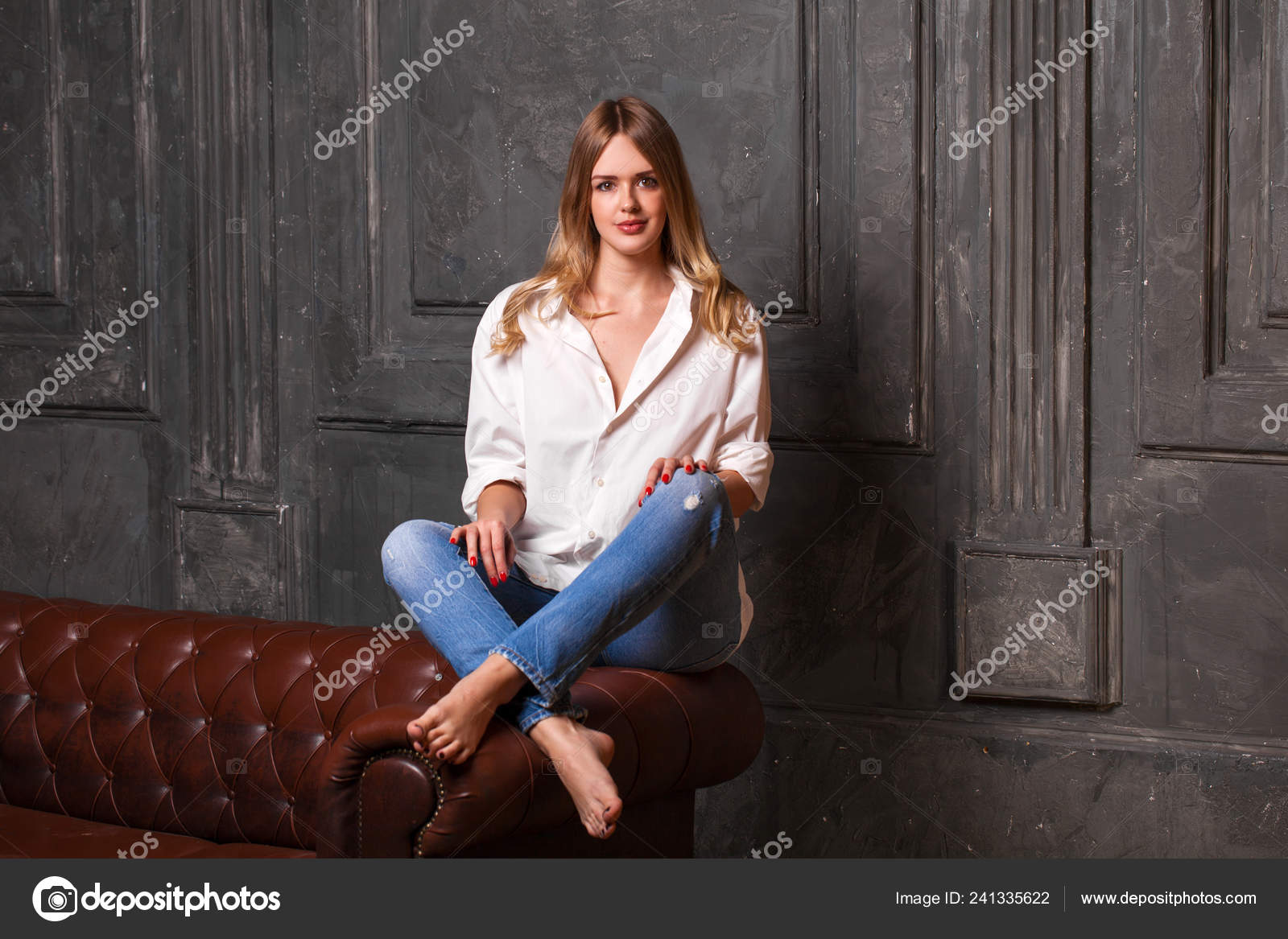 Fashion Shoot Young Sexy Woman Blue Jeans White Shirt Dark Stock Photo By C Arkusha Fashion Shoot Young Sexy Woman Blue Jeans White Shirt Dark Stock Photo By C Arkusha