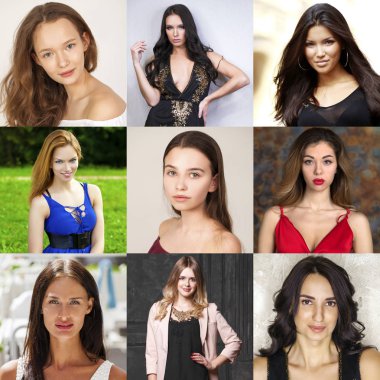 Güzel genç kadın, kolaj bir yakın çekim portresi 