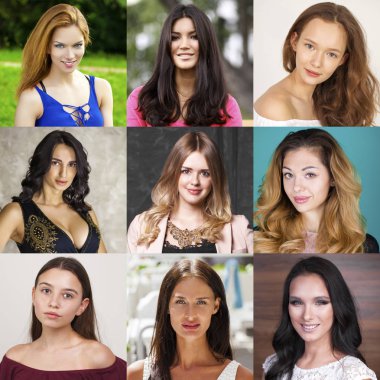 Güzel genç kadın, kolaj bir yakın çekim portresi 