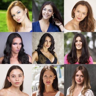 Güzel genç kadın, kolaj bir yakın çekim portresi 