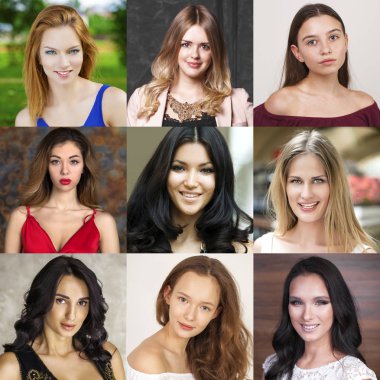 Güzel genç kadın, kolaj bir yakın çekim portresi 