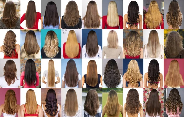 Collage Different Types Female Hair — Stock Photo, Image