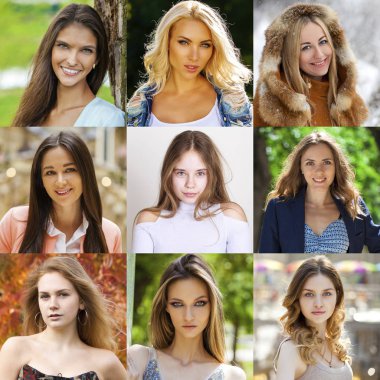 Güzel genç kadın, kolaj bir yakın çekim portresi 