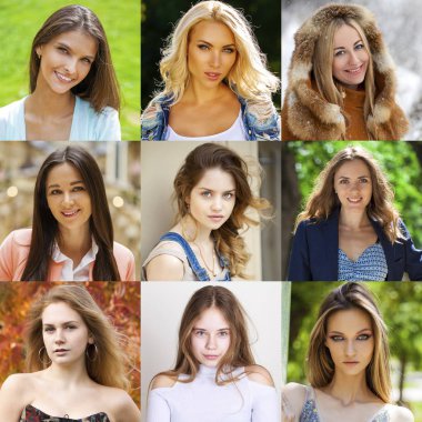 Güzel genç kadın, kolaj bir yakın çekim portresi 