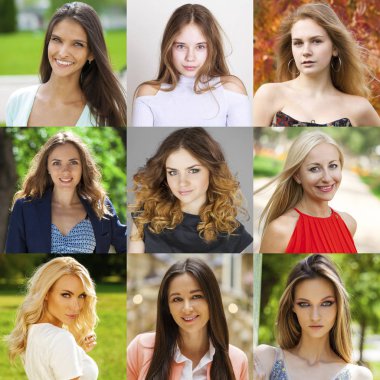 Güzel genç kadın, kolaj bir yakın çekim portresi 