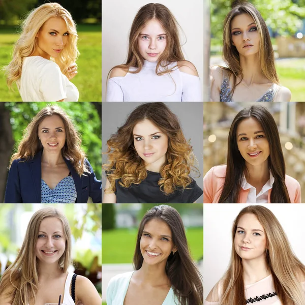 Collage Beautiful Young Women Portrait Close — Stock Photo, Image