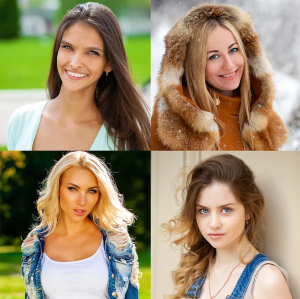 Collage Fyra Glada Kvinnor — Stockfoto