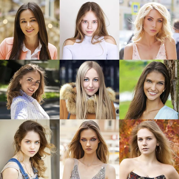 Collage Hermosas Mujeres Jóvenes Retrato Primer Plano — Foto de Stock