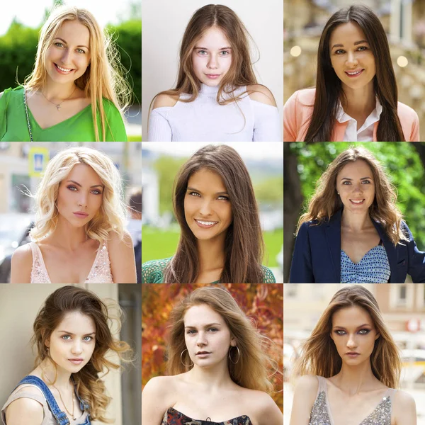 Collage Beautiful Young Women Portrait Close — Stock Photo, Image