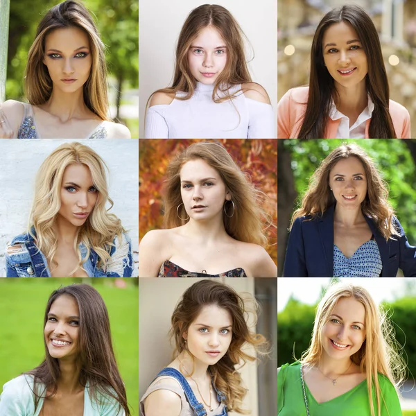 Collage Beautiful Young Women Portrait Close — Stock Photo, Image