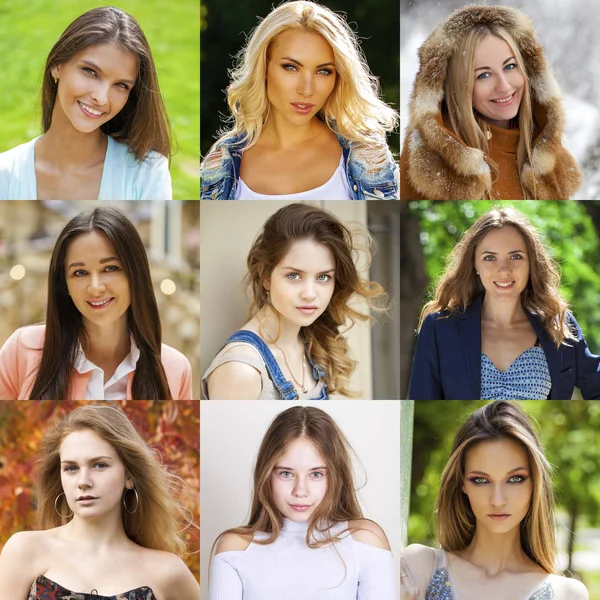 Collage Beautiful Young Women Portrait Close — Stock Photo, Image