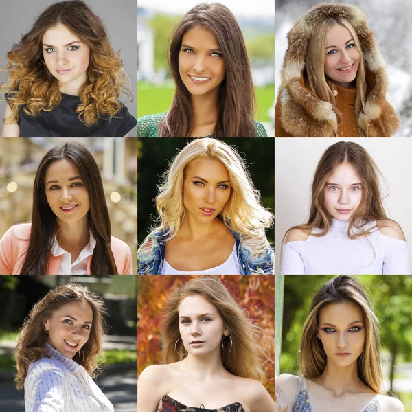 Collage Beautiful Young Women Portrait Close — Stock Photo, Image