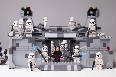 RUSSIAN, SAMARA - February 6, 2019. LEGO STAR WARS. Minifigures Star Wars Characters - Episode 8, Captain Phasma and Squad of stormtroopers clipart