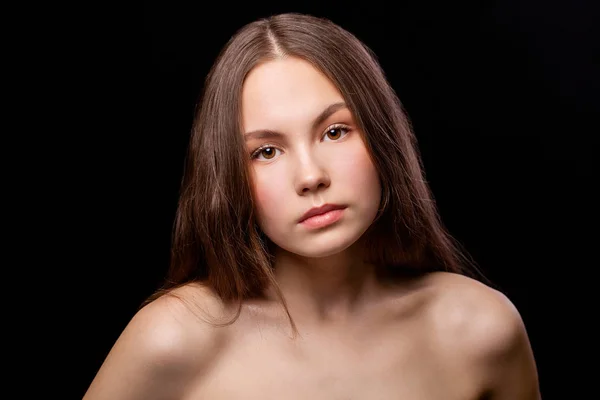 Close Make Mode Modell Junge Schöne Brünette Mädchen Auf Studio — Stockfoto