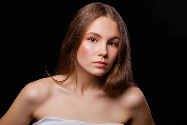 Close Make Mode Modell Junge Schöne Brünette Mädchen Auf Studio — Stockfoto