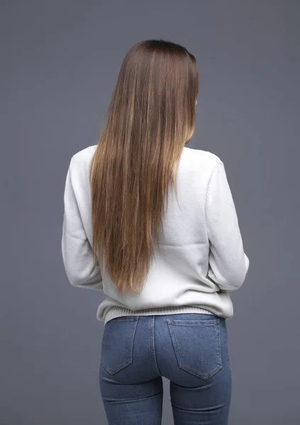 Vrouwelijke Long brunette haar, achteraanzicht — Stockfoto