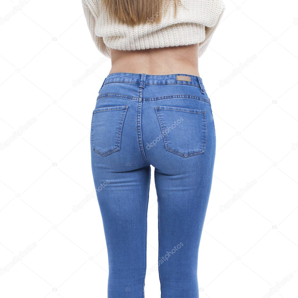 Female body part denim jeans