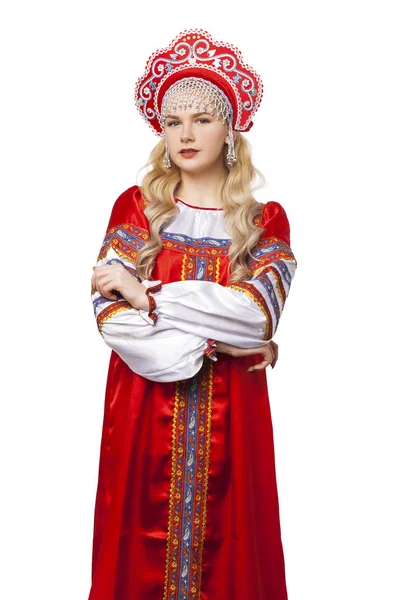 传统的俄罗斯民族服装, 一个年轻美丽的肖像 — 图库照片